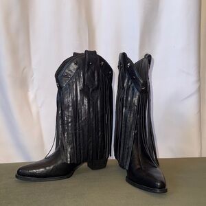Black Fringe Western Boots